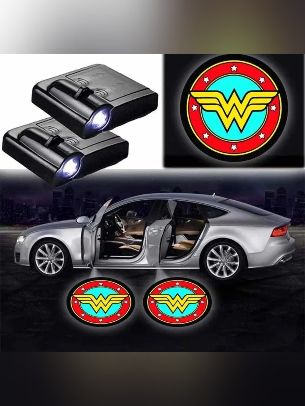 2 Universal Fit Wireless Superman Or Wonder Woman Projection Door LED lights